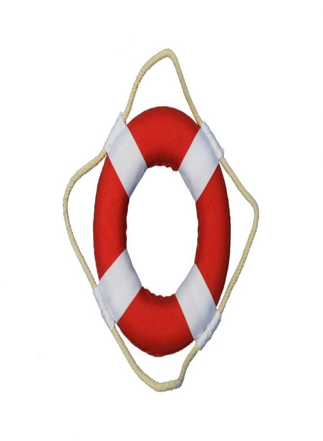 Handcrafted Nautical Decor طوق نجاة هامبتون نوتيكال فايبرانت مع أشرطة بيضاء، 6 بوصات، أحمر - Image 1